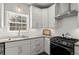 Stylish kitchen with a stainless steel range, white cabinetry, and granite countertops at 2730 Samples Rd, Cumming, GA 30041