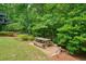 Backyard picnic table, mature trees, and beautiful landscaping at 627 Apache Trl, Woodstock, GA 30189
