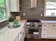 Close-up of the kitchen's stainless steel range, elegant countertops, and sleek backsplash at 2170 Beecher Sw Cir, Atlanta, GA 30311