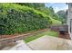 Lush backyard featuring a concrete patio and retaining wall with green vegetation at 403 Village Vw, Woodstock, GA 30188