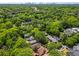Aerial view of a tree-lined neighborhood with city skyline in the background at 210 Evans Dr, Decatur, GA 30030