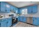 Close up shot of kitchen with stainless steel appliances and blue cabinets at 128 Evergreen Trl # 4, Cartersville, GA 30121