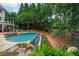Beautiful backyard pool with a waterfall feature and lush landscaping, surrounded by mature trees at 165 Ansley Way, Roswell, GA 30075