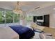 Bright main bedroom featuring a balcony, a decorative chandelier, and contemporary furnishings, offering a peaceful retreat at 700 Park Regency Ne Pl # 805, Atlanta, GA 30326
