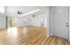 Bright living room featuring wood floors, sliding doors and modern ceiling fans at 2169 Wingfoot Pl, Decatur, GA 30035