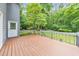Wood deck and gray door overlooking lush, landscaped backyard at 405 W Leslie Ct, Woodstock, GA 30188