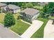 Aerial view of a home with a large front yard, long driveway and lush landscaping at 3420 Pleasant Springs Dr, Cumming, GA 30028