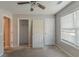 Bedroom includes a window, and multiple doors, providing easy access to storage and other areas at 1464 Claredon Dr, Lawrenceville, GA 30043