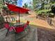 Cozy patio area with red umbrella, table, and chairs, perfect for outdoor relaxing at 5535 Bright Cross Way, Suwanee, GA 30024