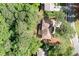 Aerial view of a home nestled among lush trees, showcasing its roof and surrounding landscape at 1096 Polo Club Nw Dr, Marietta, GA 30064