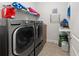 Laundry room featuring modern gray LG washer and dryer appliances at 6460 Valley Crossing Way, Cumming, GA 30028