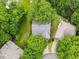 Aerial shot of the house surrounded by lush greenery and mature trees at 740 Orchard Ct, Atlanta, GA 30328