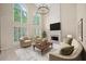 Bright living room featuring tall windows, fireplace, and comfortable seating at 740 Orchard Ct, Atlanta, GA 30328