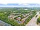Aerial view of a neighborhood, showing many townhomes, surrounded by trees and offices in the distance at 2988 Rivergreen Se Ln, Atlanta, GA 30339