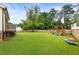 Expansive backyard featuring a playset and lush green grass, offering ample space for children to play at 4395 Capstone Court, Roswell, GA 30075
