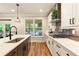 Lovely kitchen boasts white cabinets, a large window, stainless steel appliances, and an island at 4395 Capstone Court, Roswell, GA 30075