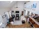 Aerial view of the living room with high ceilings, fireplace, and wood floors at 2763 Nautical Way, Villa Rica, GA 30180