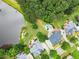 Aerial view outlining a backyard with a pool and greenery near a scenic lake at 4526 Meadow Club Dr, Suwanee, GA 30024