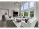 Spacious living room with soaring ceilings, fireplace, large windows, and modern decor at 4526 Meadow Club Dr, Suwanee, GA 30024