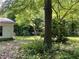 Backyard view with greenery and a shed at 4701 Cleveland Rd, Lithonia, GA 30038