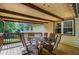 Covered patio featuring a wood deck and outdoor dining set, great for entertaining at 407 Doris Dr, Woodstock, GA 30188