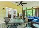 Screened-in porch with a ceiling fan, comfortable seating, and a view of the backyard at 135 Crimson Rdg, Tyrone, GA 30290