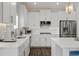 Close-up of modern white kitchen with stainless steel appliances and herringbone tile backsplash at 244 Citrine Way, Acworth, GA 30101