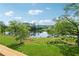 A serene lake view complements the lush lawn from this property at 7420 Wild Violet Dr, Cumming, GA 30040