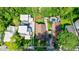 Aerial view showcasing the property's backyard, pool, and neighborhood in a lush, green setting at 1190 Francis Nw St, Atlanta, GA 30318