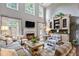 Inviting living room with soaring ceilings, fireplace, and large windows offering abundant natural light at 200 Mystic Ct, Atlanta, GA 30342