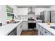 Modern kitchen with stainless steel appliances, white cabinets, and quartz countertops with view to the backyard at 1326 Stella Sw Cir, Mableton, GA 30126
