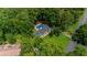 Aerial view showcases a well-maintained property featuring a private pool, large yard, and tree-lined surroundings at 1035 Hunterhill Dr, Roswell, GA 30075