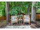 Relaxing patio space with comfortable seating offers a cozy outdoor retreat surrounded by beautiful mature trees at 1035 Hunterhill Dr, Roswell, GA 30075