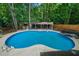 Aerial view of a heart-shaped in-ground pool and surrounding backyard at 1035 Hunterhill Dr, Roswell, GA 30075