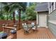 Outdoor deck with dining set, palm trees, solar lights and privacy fence, ideal for entertaining at 47 Oakridge Se Ave, Atlanta, GA 30317