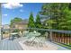Relaxing deck offers seating with mature trees and a blue sky in a serene outdoor setting at 115 Greenbrier Way, Canton, GA 30114