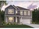 Two-story home featuring gray siding, a covered front porch, and an attached two-car garage at 2615 Mourning Dove Drive (Lot 46), Grayson, GA 30017