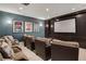 Home theater room with comfortable seating, movie poster decor, and a large screen for an immersive viewing experience at 3467 Brookleigh Ne Ln, Atlanta, GA 30319
