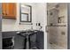 Powder room with pedestal sink and walk-in shower at 65 Gatewood Dr, Marietta, GA 30068