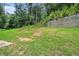 This backyard has a retaining wall and a grassy hill at 3271 Pennington Dr, Stonecrest, GA 30038
