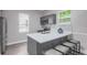 Modern kitchen featuring gray cabinets, stainless steel appliances, and a stylish island with seating at 752 Sw Cooper St Sw, Atlanta, GA 30315