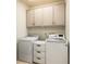 Functional laundry room with a washer, dryer, and storage cabinets at 3750 Cannonwolde Dr, Snellville, GA 30039
