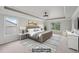 Staged main bedroom with carpet, tray ceiling, and two windows at 1610 Kenilworth Se Ln, Conyers, GA 30013