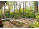 Stone-lined backyard with lush landscape, small pond, and gravel at 1850 Winchester Trl, Brookhaven, GA 30341