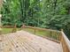 Wooden deck with railing provides a relaxing outdoor space with beautiful wooded views at 636 Raven Springs Trl, Stone Mountain, GA 30087