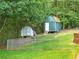 Backyard featuring two outdoor storage sheds enclosed by a chain-link fence at 1920 Daves Creek Trl, Cumming, GA 30041