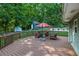 Wood deck with outdoor seating area for enjoying the private backyard and surroundings at 1920 Daves Creek Trl, Cumming, GA 30041