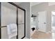 Bathroom featuring frosted shower, and a tiled floor at 28 Mcevers Branch Ct, Acworth, GA 30101