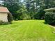 Well-maintained backyard with lush green lawn and mature trees provides privacy and space for outdoor activities at 115 Cannongate Cir, Sharpsburg, GA 30277