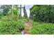 Private backyard with stone pathway, mature landscaping, and lush greenery at 4313 Deep Springs Nw Ct, Kennesaw, GA 30144